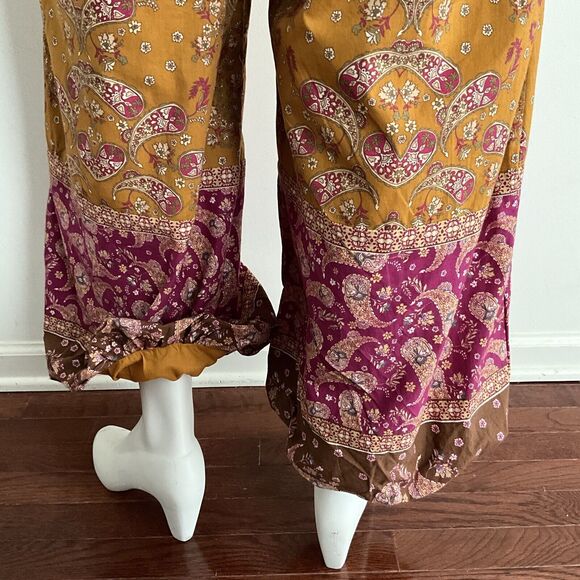 New Free People Bali Albright Boho Paisley Jumpsuit In Gold Combo M - Picture 8 of 16